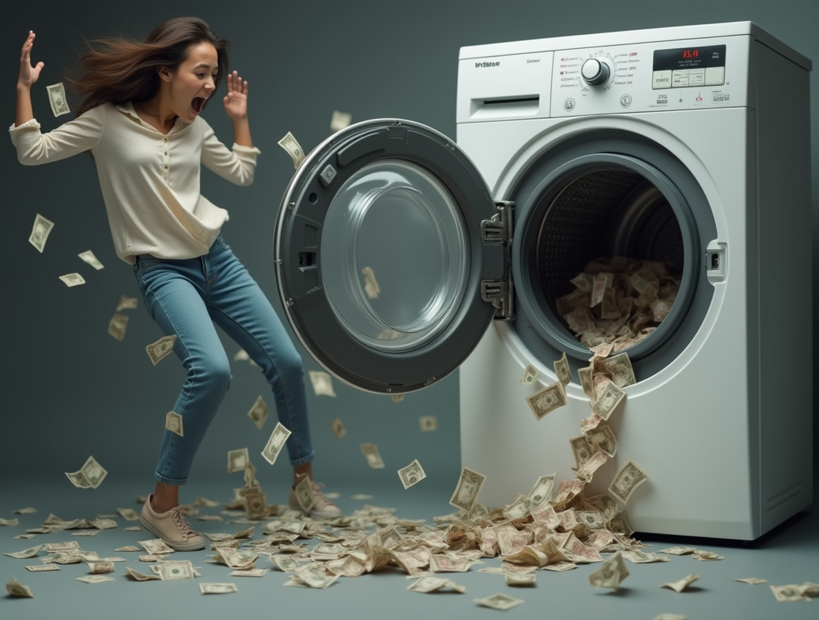 wash machine spills money from money saving tips on laundry
