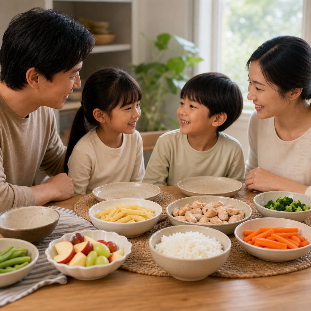 Simple budget family dinner with plain foods for picky eaters