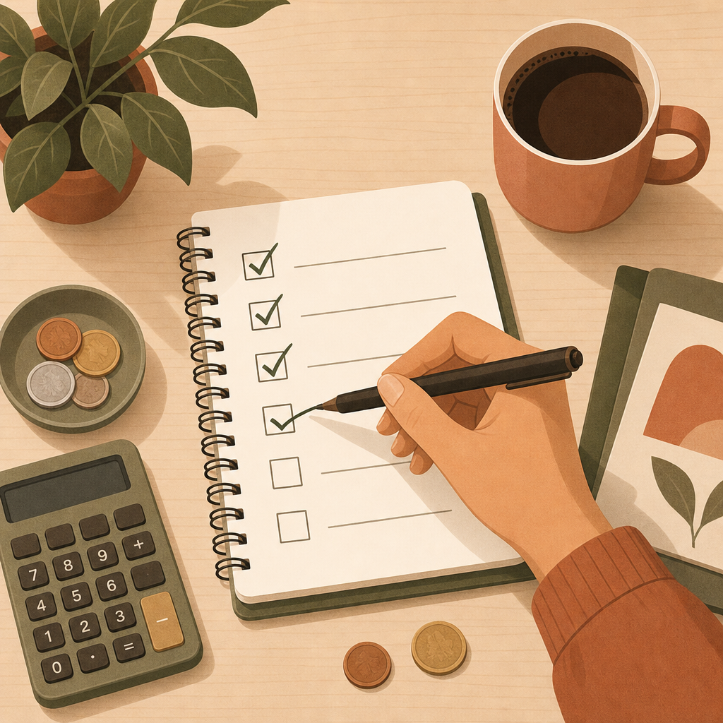 Notebook checklist with items being crossed off — family debt payoff plan