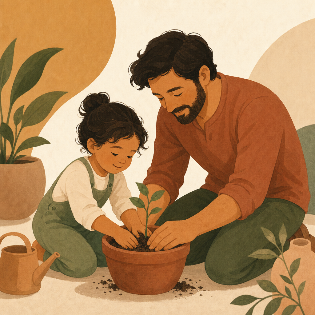 Parent and child planting a seedling together — investing for kids