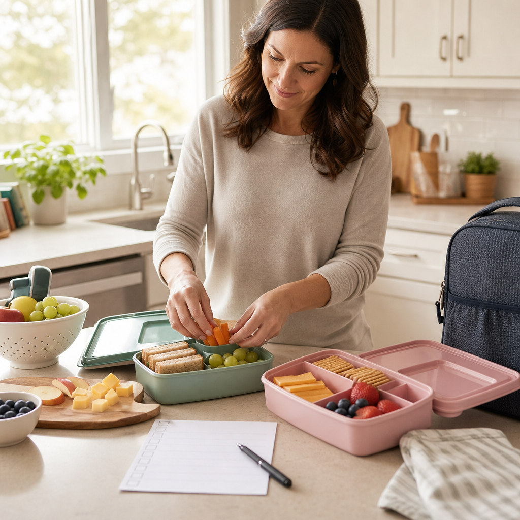 Parent packing simple budget lunchboxes for picky eaters
